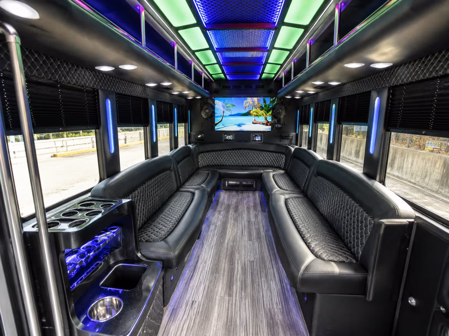 montebello 18 passenger party bus inside