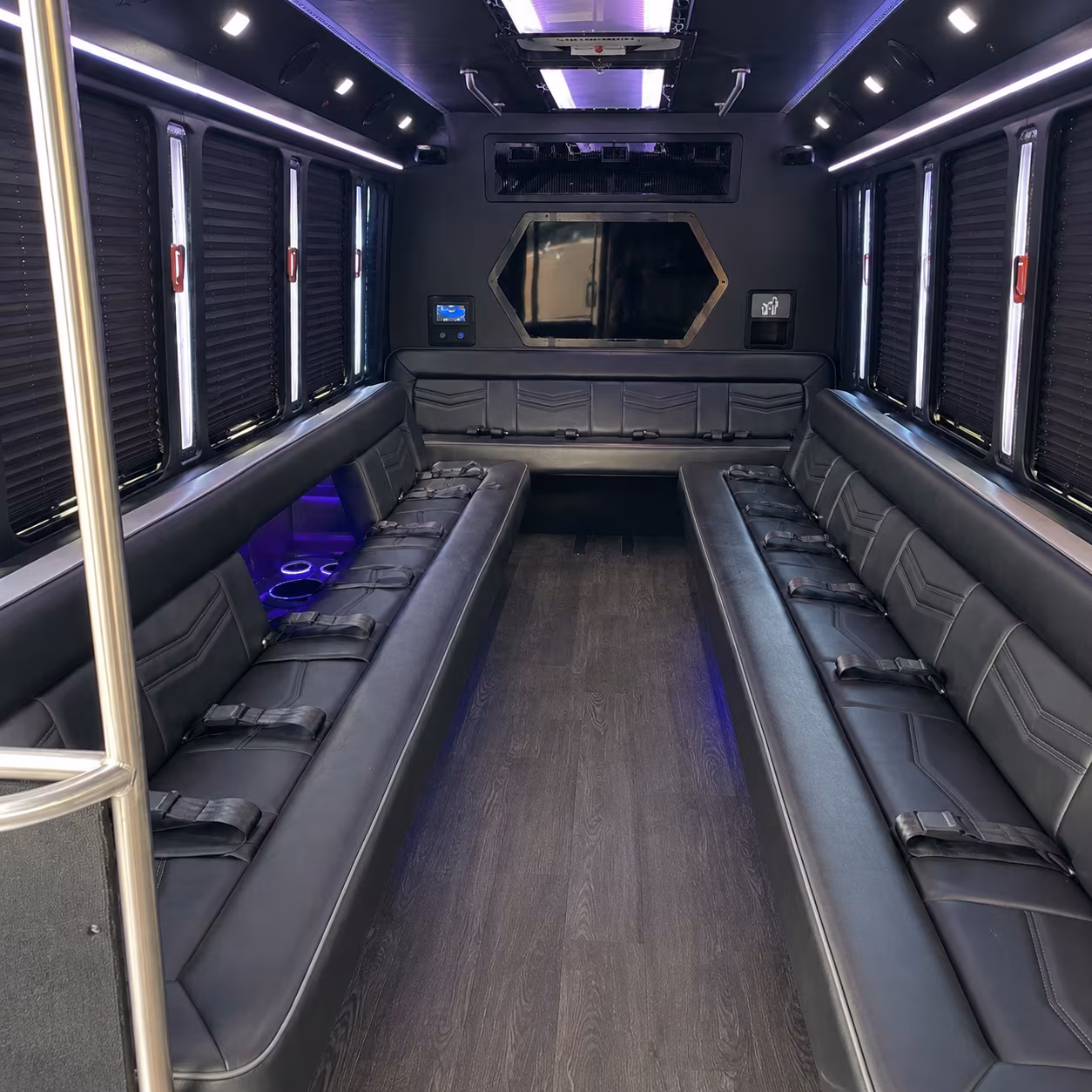 montebello 18 passenger party bus interior