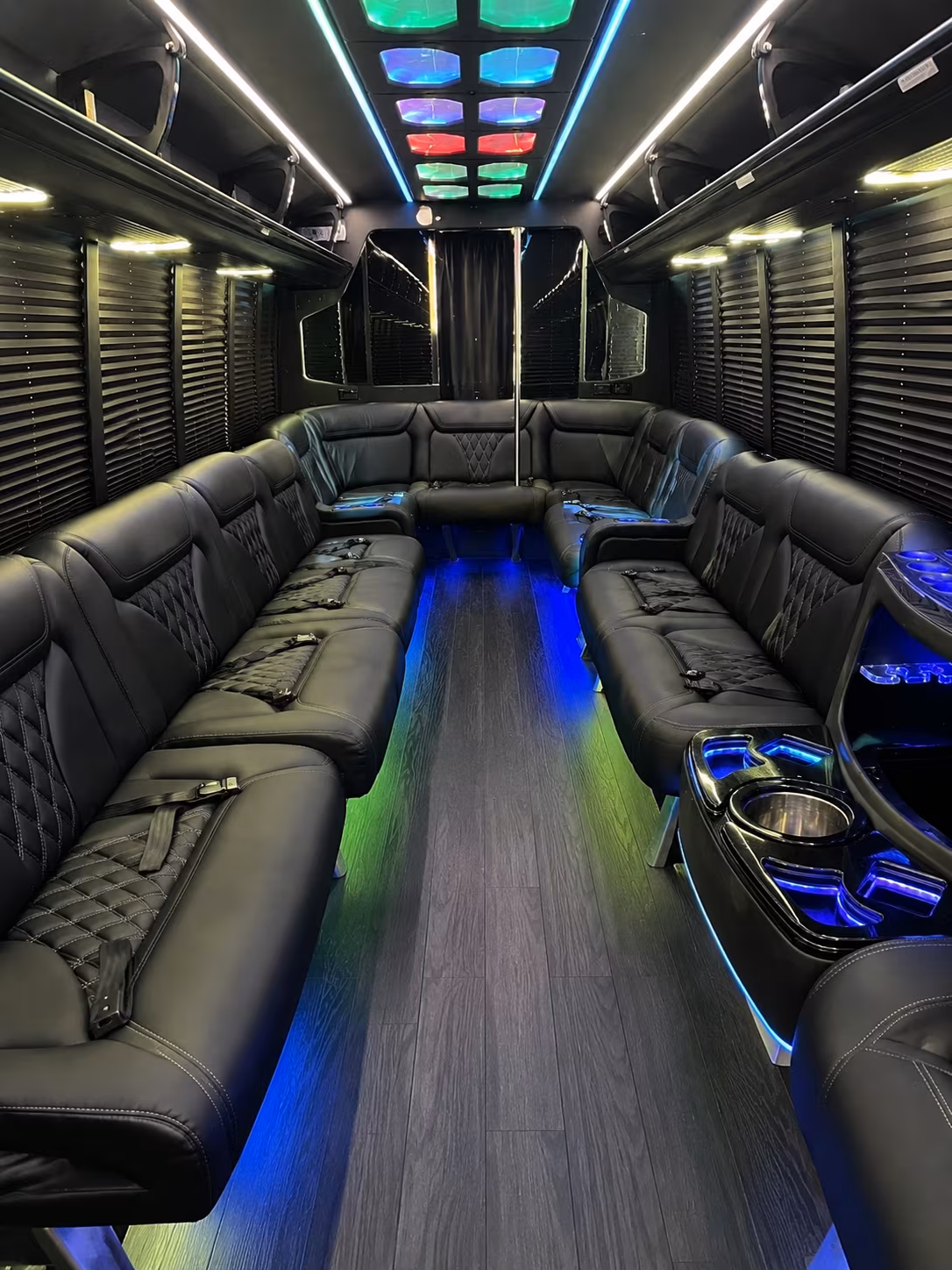 montebello 20 passenger party bus interior