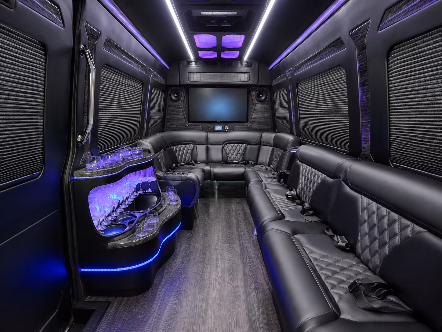 montebello 50 passenger party bus interior